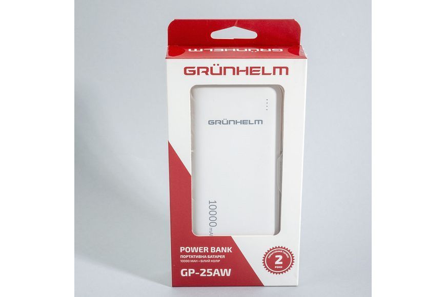 Повербанк Grunhelm GP-25AW 10000 mAh универсальное зарядное устройство для смартфонов BP-108766 фото