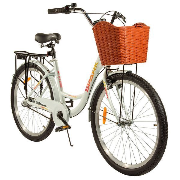 Велосипед с корзиной для покупок белый Spark Planet 3 Venera колеса 26" рама 17" городской велосипед с корзиной и багажником AM-203638 фото